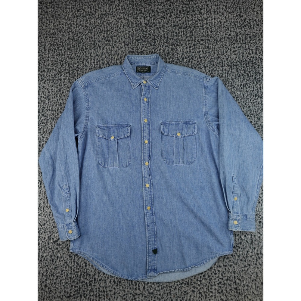 Polo Country Ralph Lauren Denim Shirt Mens L Blue Vintage Made in USA Button Up
